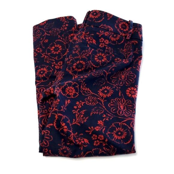 Ann Taylor Loft Riviera Blue Red Floral‎ Capri Cotton Rayon Pants Marissa 00P - Picture 1 of 7